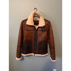 Tommy Hilfiger Mens mock Shearling leather Aviator Bomber Jacket size Medium